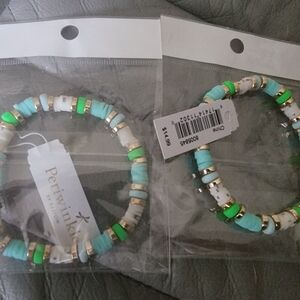 Periwinkle by Barlow Turquoise and White Beaded Bracelets